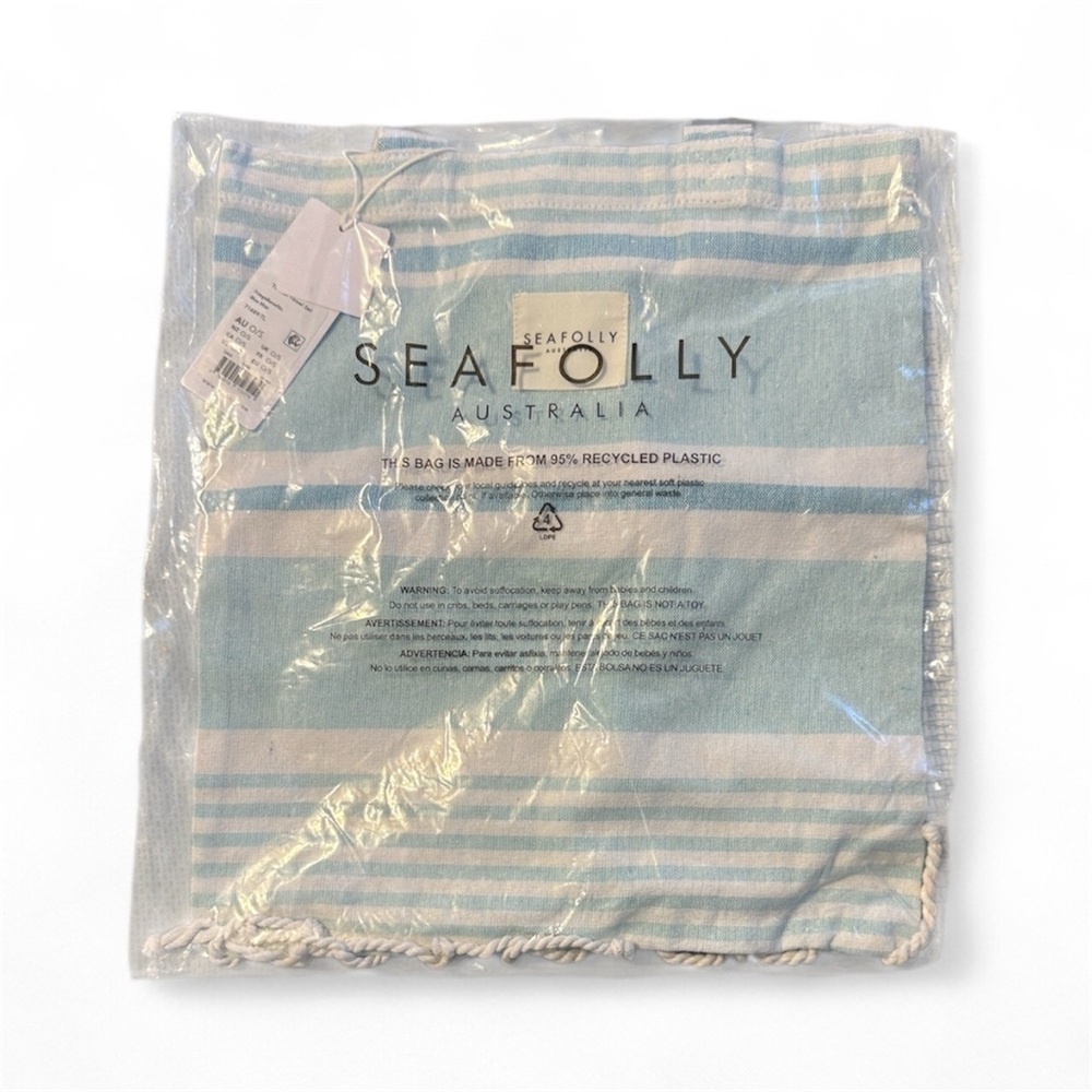 Seafolly | NIP Aqua and White Striped Eco Tote